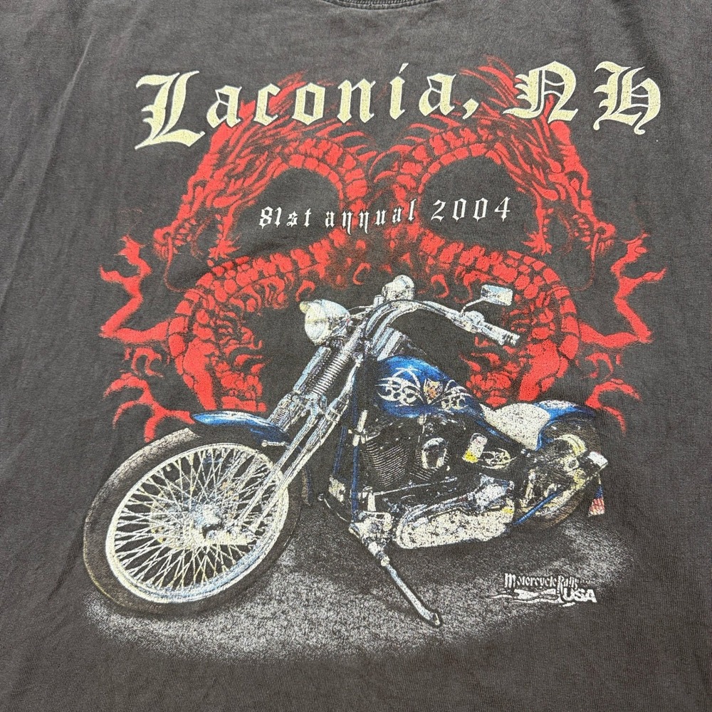 Vintage 2004 Laconia NH Motorcycle Rally T-Shirt‎ Choice Apparel 2XL Distressed